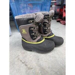 Kamik Kids Winter Snow Boots Size 13 Gray Black Neon Green Waterproof